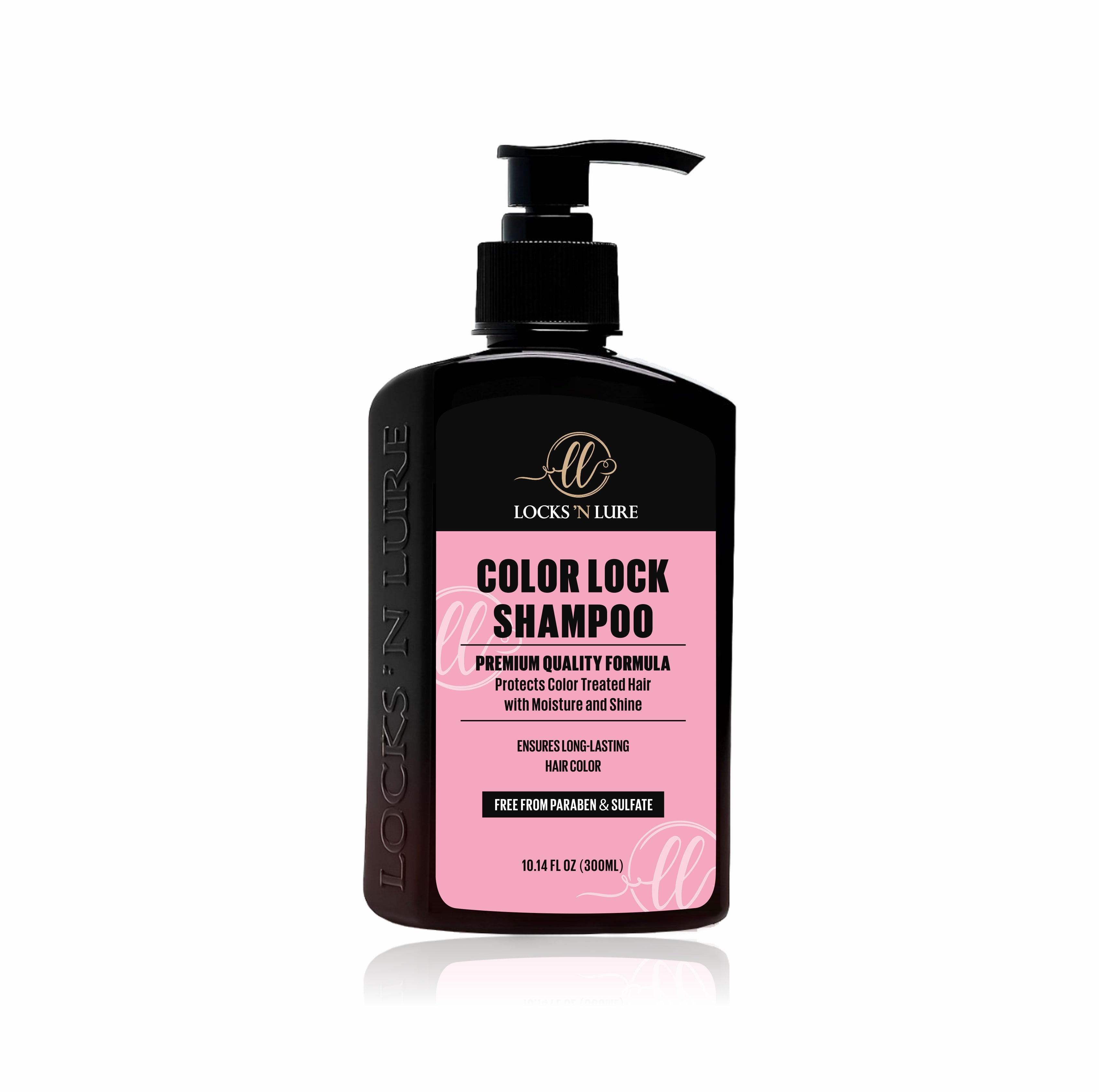 Locks 'N Lure Color Lock Shampoo bottle with pink label on a white background