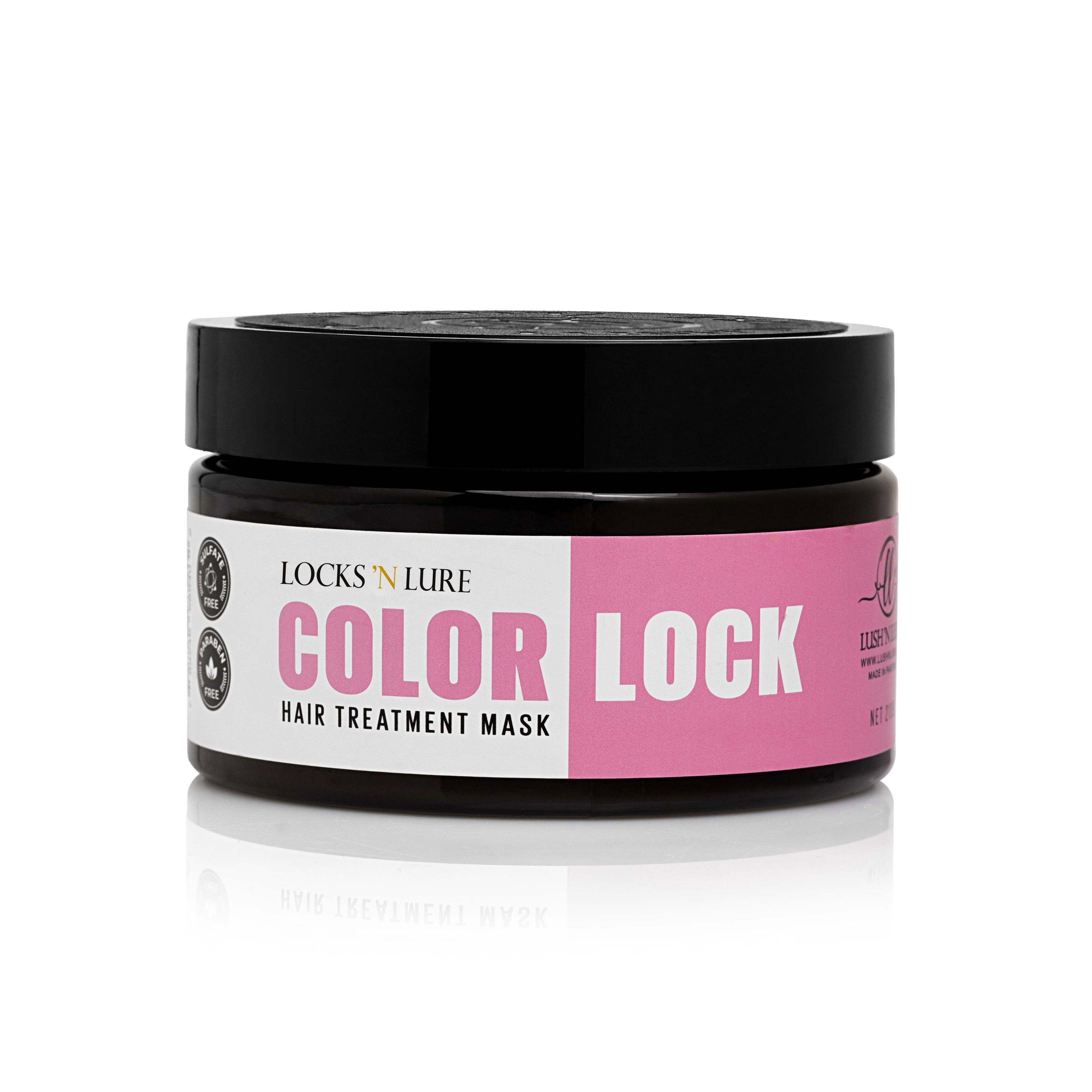 Locks 'N Lure Color Lock hair treatment mask jar on a white background