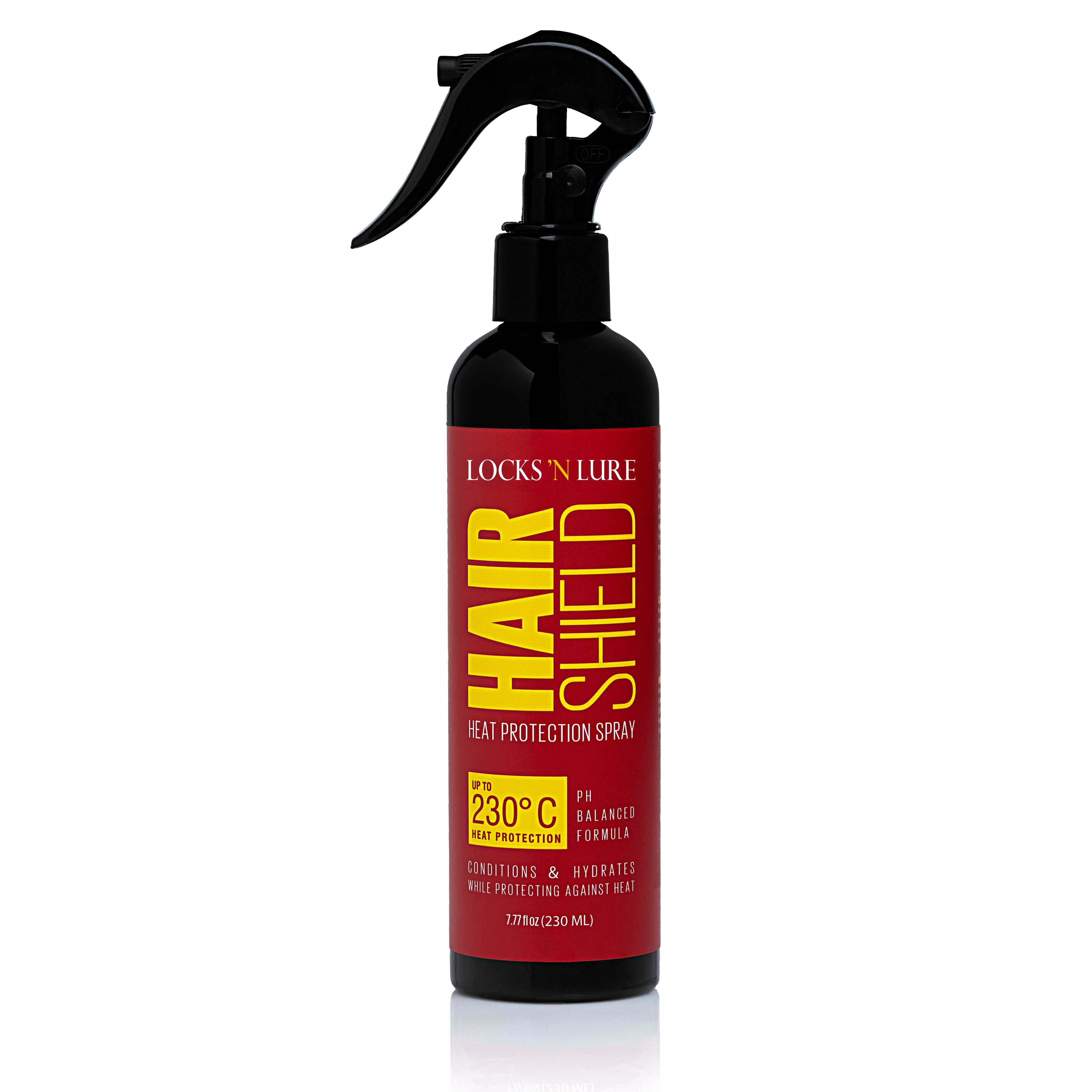 Hair Shield heat protection spray bottle on a white background