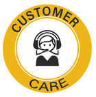 Logo of customer care with a person wearing a headset inside a yellow circle on a white background