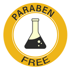 Logo indicating paraben-free product with a yellow circle and black text.